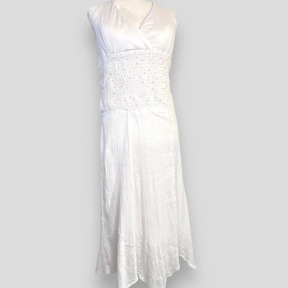 Signature by Sangria White Asymmetrical Halter Neck Sequin Maxi Dress Sz 10 - Picture 1 of 16